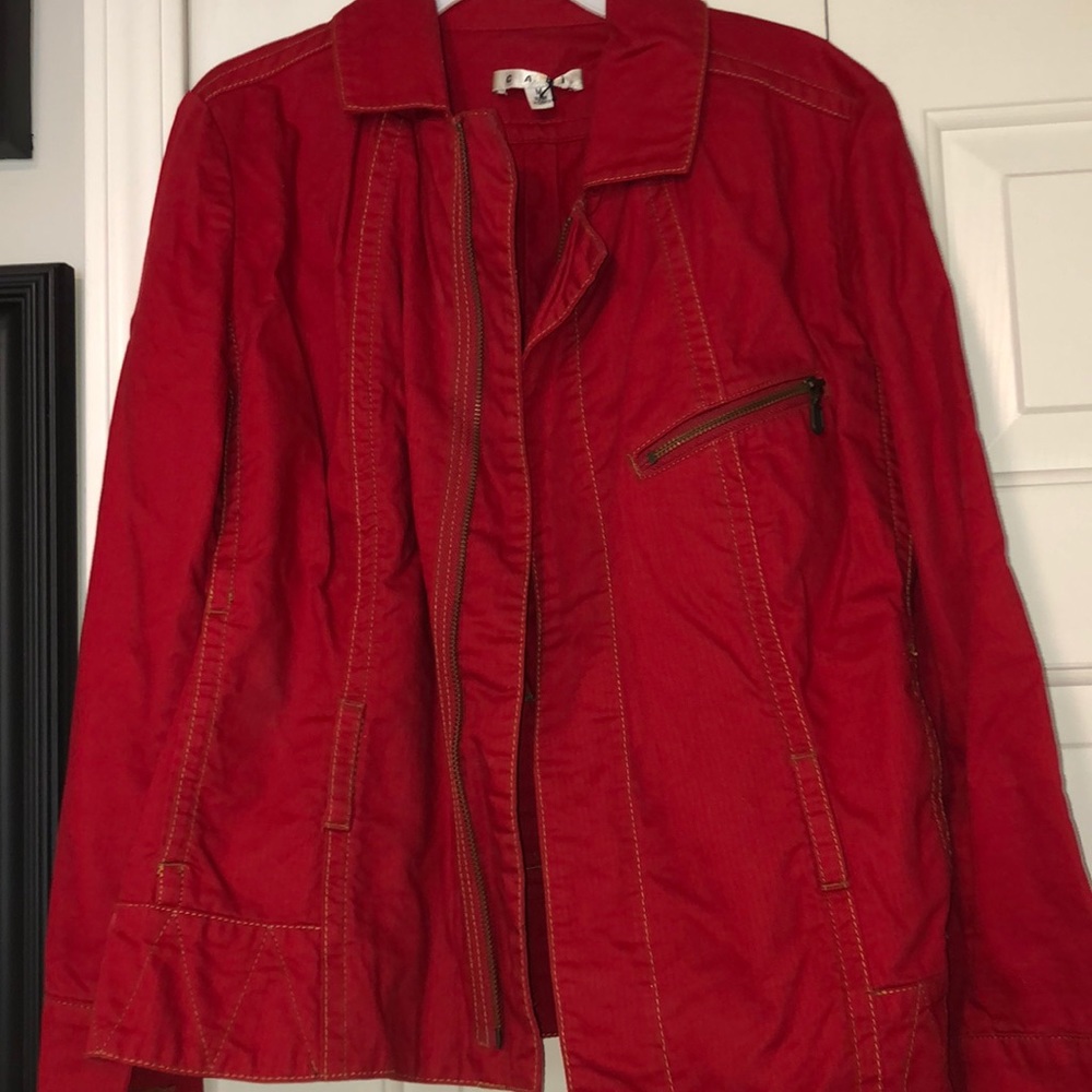 Red denim jacket